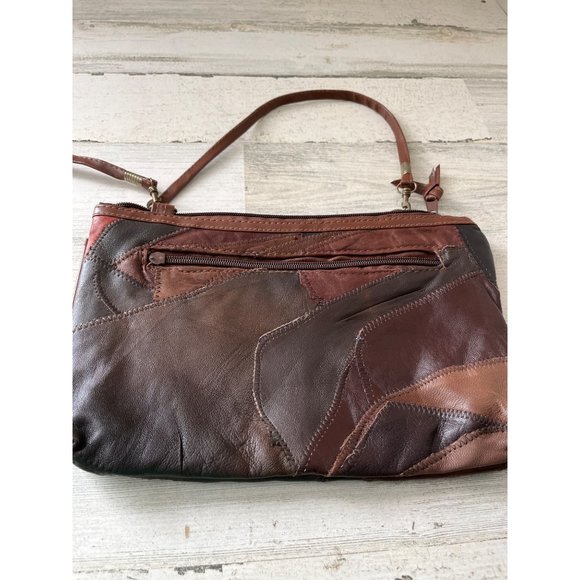 Multi colored brown leather zippered bag with detachable strap - Picture 3 of 7